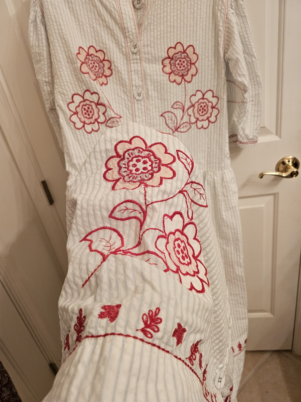 Free People White Striped Dress with Red Floral Embroidery - Picture 5 of 7